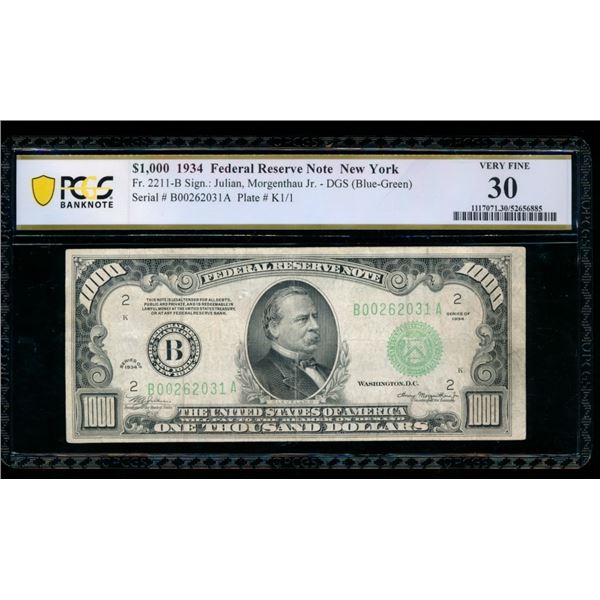 1934 $1000 New York FRN PCGS 30