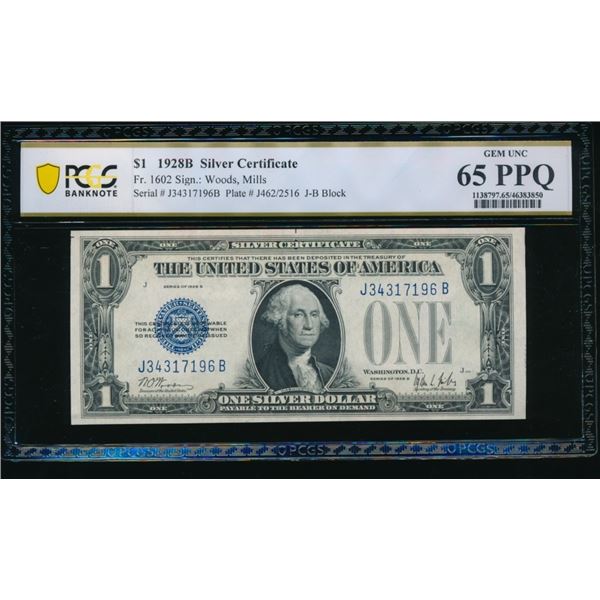1928B $1 Silver Certificate PCGS 65PPQ