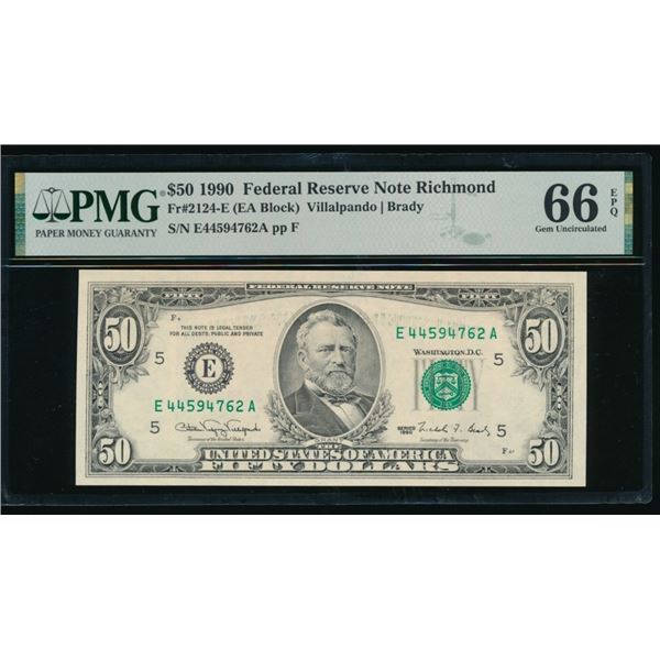 1990 $50 Richmond FRN PMG 66EPQ