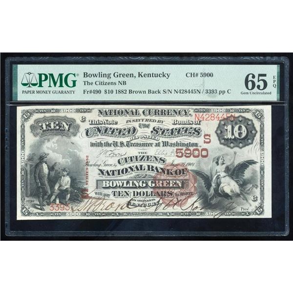 1882 $10 Bowling Green KY National PMG 65EPQ
