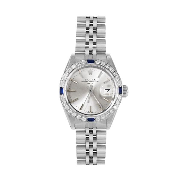 Rolex Ladies Stainless Steel Sapphire And Diamond Bezel Date Watch