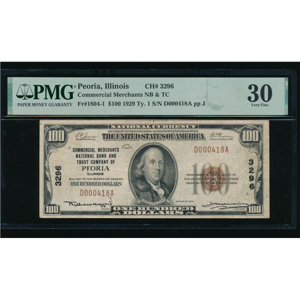 1929 $100 Peoria IL National PMG 30