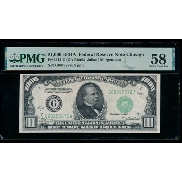 1934A $1000 Chicago FRN PMG 58