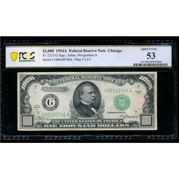 1934A $1000 Chicago FRN PMG 53