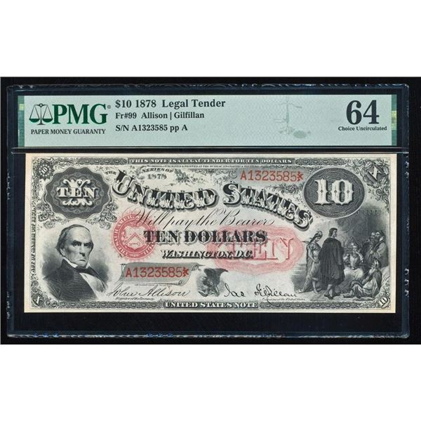 1878 $10 Jackass Legal Tender Note PMG 64