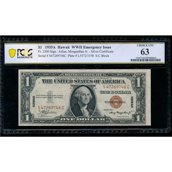 1935A $1 Hawaii Silver Certificate PCGS 63