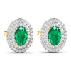 Image 3 : 14KT Yellow Gold 0.76ctw Zambian Emerald and Diamond Earrings