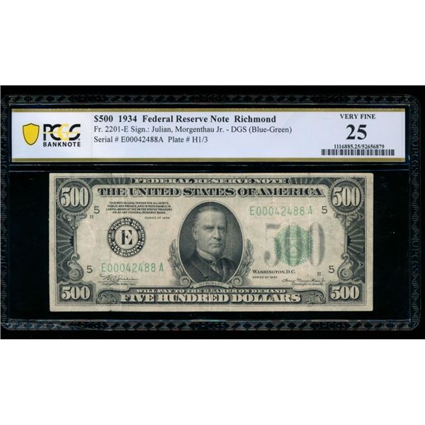 1934 $500 Richmond FRN PCGS 25