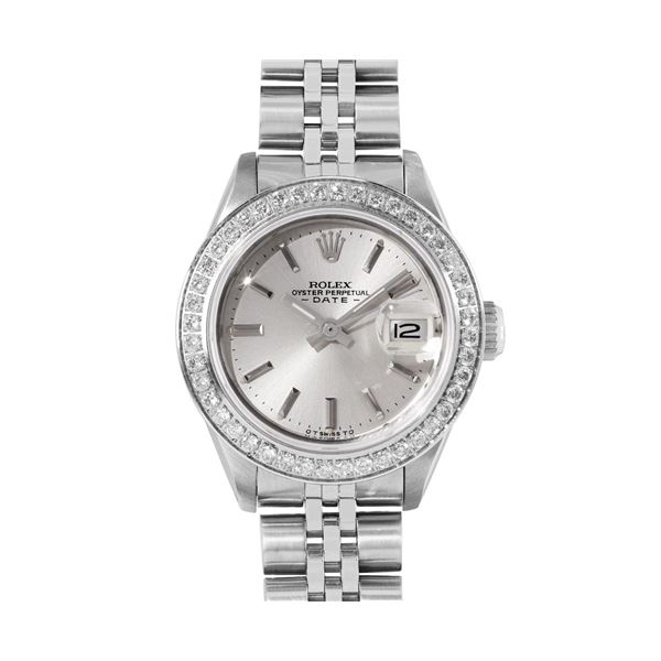 Rolex Ladies Stainless Steel Diamond Bezel Date Watch