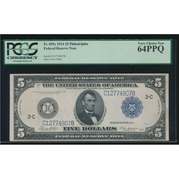1914 $5 Philadelphia FRN PCGS 64PPQ