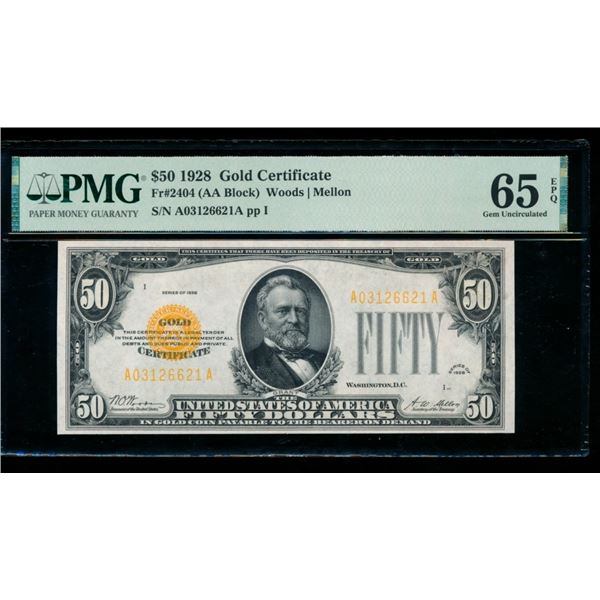 1928 $50 Gold Certificate PMG 65EPQ