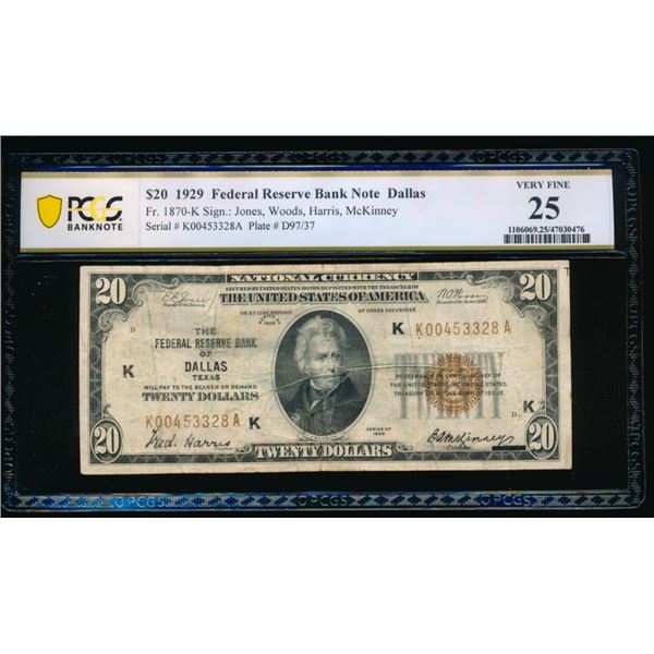 1929 $20 Dallas FRBN PCGS 25
