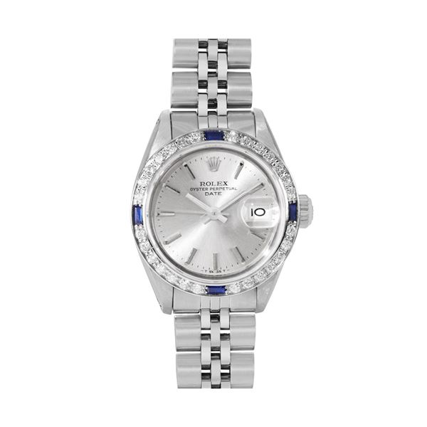 Rolex Ladies Stainless Steel Sapphire And Diamond Bezel Date Watch
