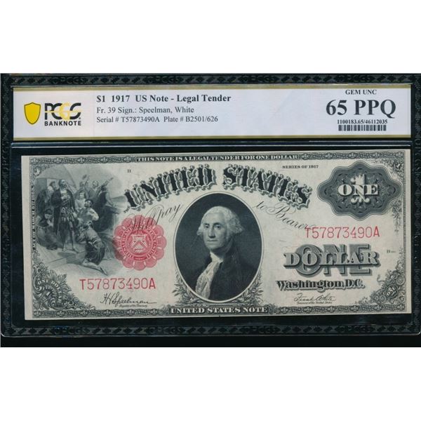 1917 $1 Legal Tender Note PCGS 65PPQ
