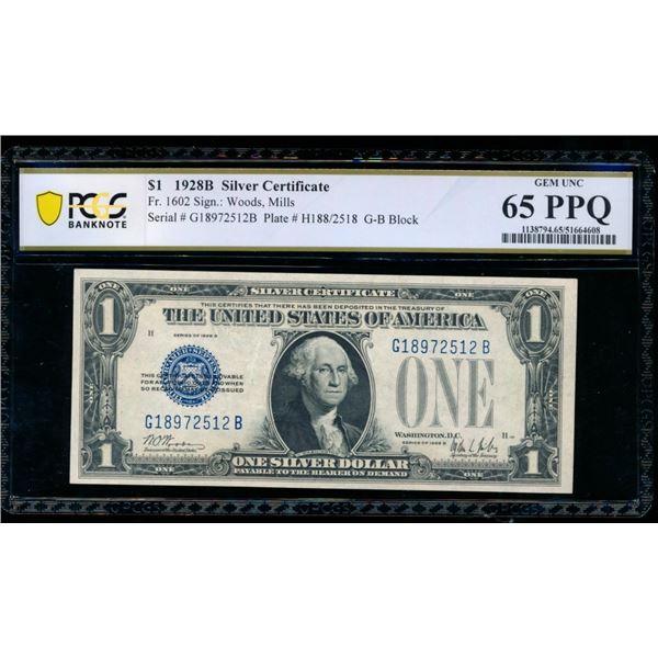 1928B $1 Silver Certificate PCGS 65PPQ