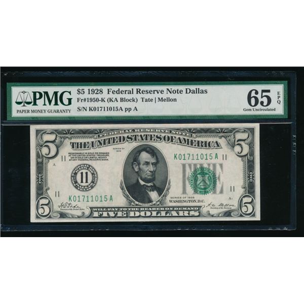 1928 $5 Dallas FRN PMG 65EPQ