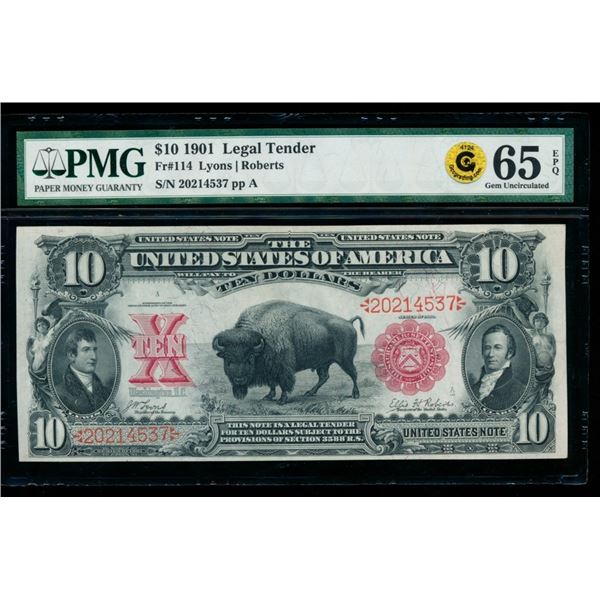 1901 $10 Bison Legal Tender Note PMG 65EPQ