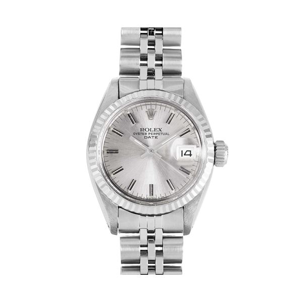 Rolex Ladies Stainless Steel 14K Fluted Bezel Date Watch
