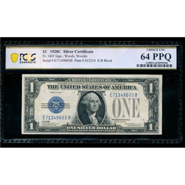 1928C $1 Silver Certificate PCGS 64PPQ