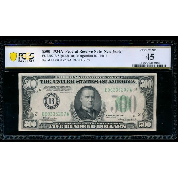 1934A $500 New York FRN PCGS 45