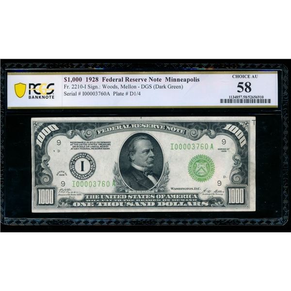 1928 $1000 Minneapolis FRN PCGS 58