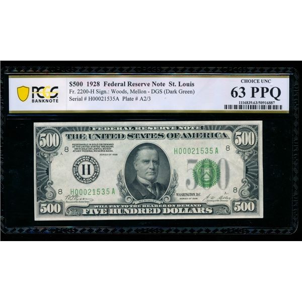 1928 $500 St Louis FRN PCGS 63PPQ