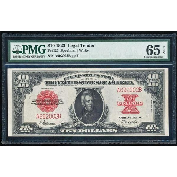 1923 $10 Poker Chip Legal Tender Note PMG 65EPQ