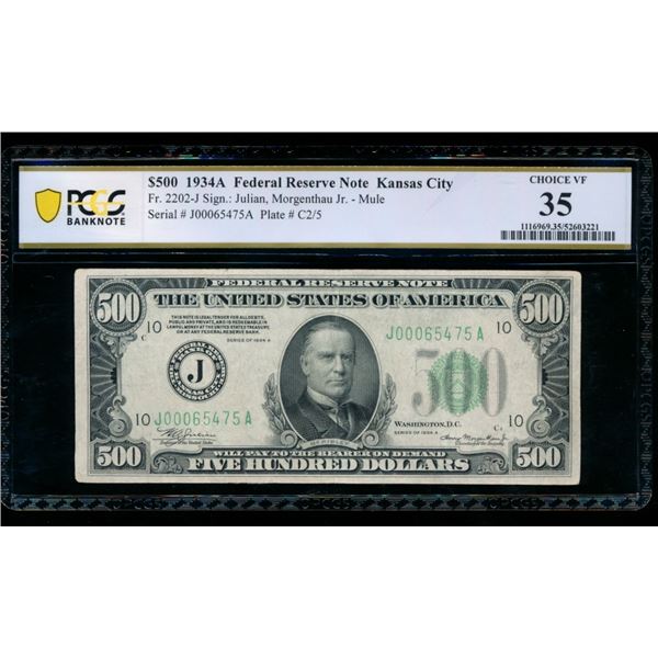 1934A $500 Kansas City FRN PCGS 35