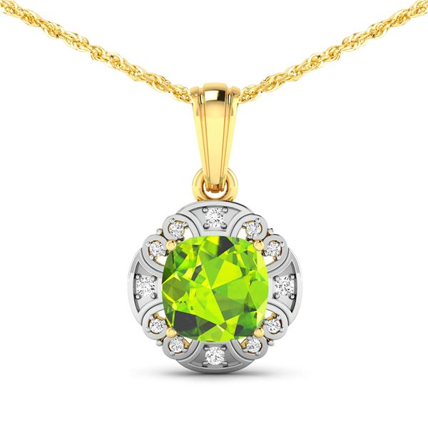 14KT Yellow Gold 2.02ctw Peridot and Diamond Pendant