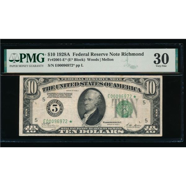1928A $10 STAR Richmond FRN PMG 30