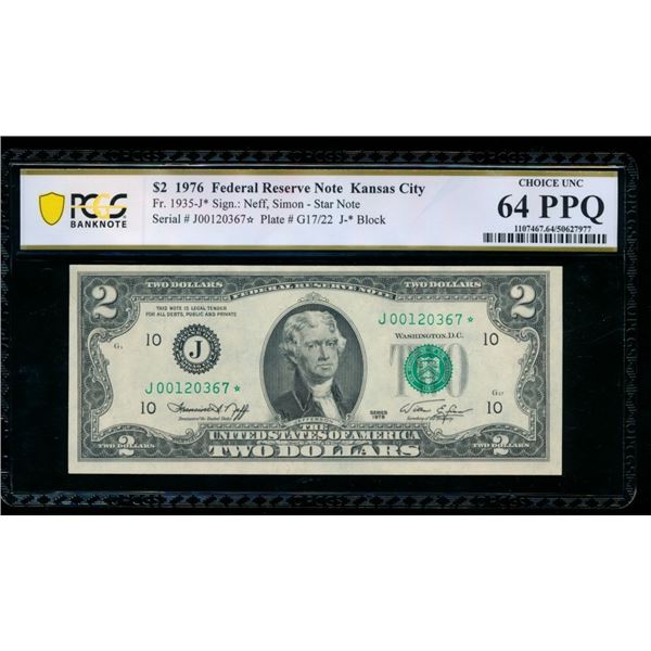 1976 $2 STAR Kansas City FRN PCGS 64PPQ