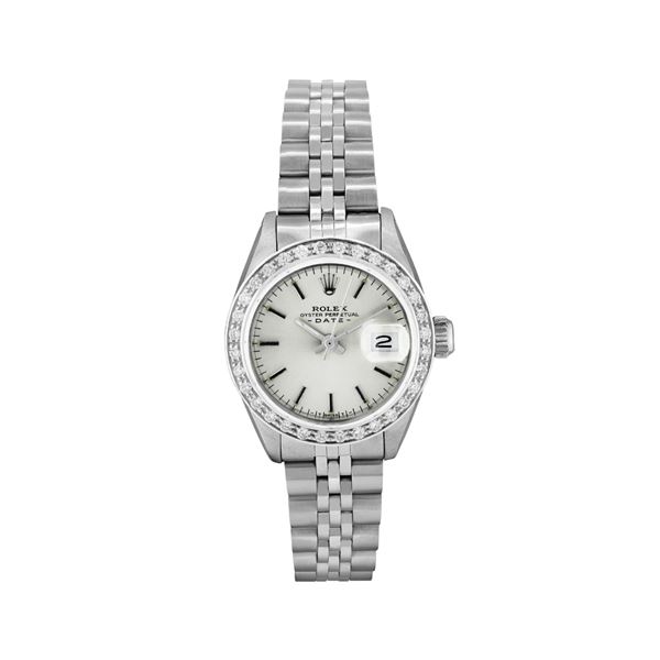 Rolex Ladies Stainless Steel Diamond Bezel Date Watch