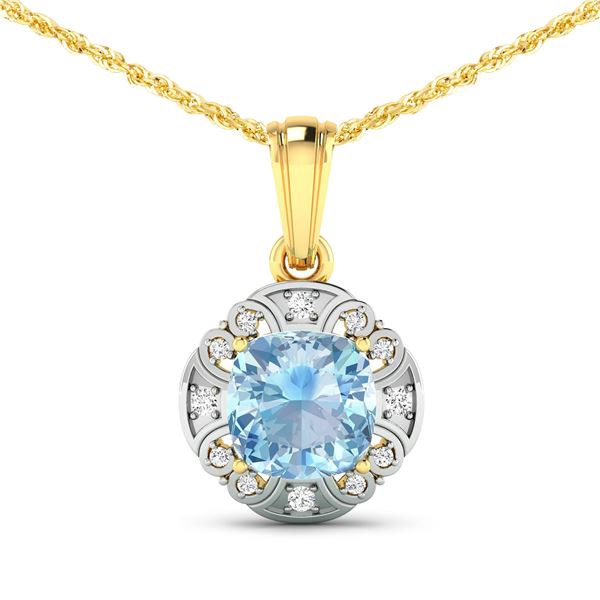 14KT Yellow Gold 1.48ctw Aquamarine and Diamond Pendant