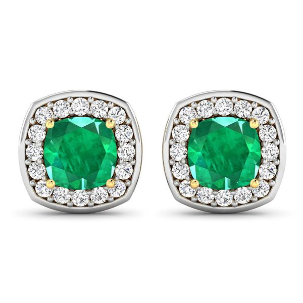 14KT Yellow Gold 1.92ctw Zambian Emerald and Diamond Earrings