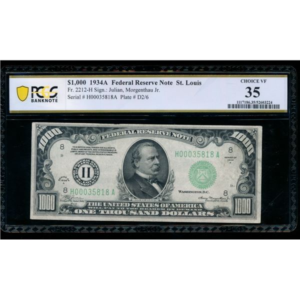 1934A $1000 St Louis FRN PCGS 35