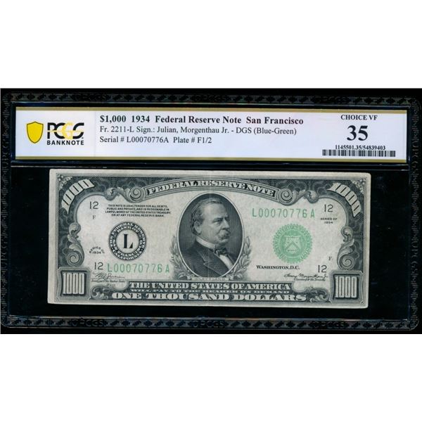 1934 $1000 San Francisco FRN PCGS 35