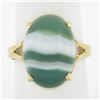 Image 1 : New 14k Yellow Gold 18.2x13mm Oval Cabochon Prong Set Green Agate Solitaire Ring