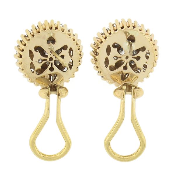 14k Yellow Gold 2.05 ctw Round Diamond Cluster Stud Omega Earrings & Baguette Ha