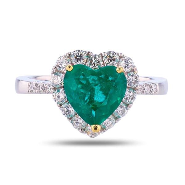 1.40 ctw Emerald and 0.57 ctw Diamond 18K White and Yellow Gold Ring