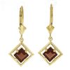 Image 4 : Solid 14K Yellow Gold 5mm Square Step Cut Garnet Elegant Dangle Drop Earrings