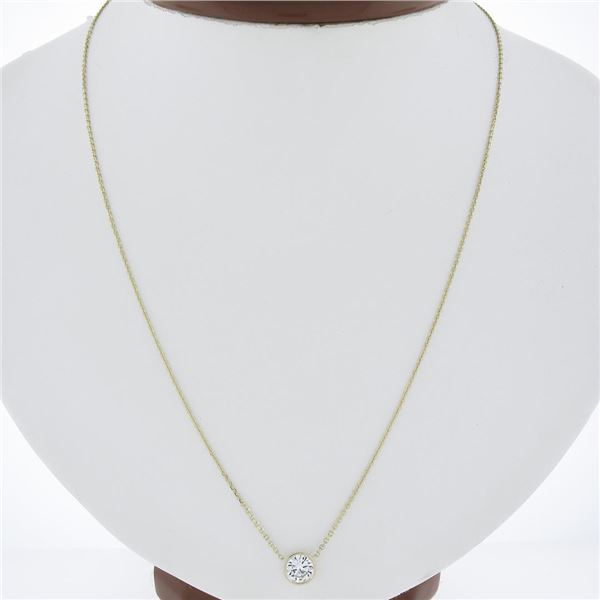 New 14K Gold.67 ctw Round Brilliant Diamond Solitaire Pendant w/ Adjustable Chai