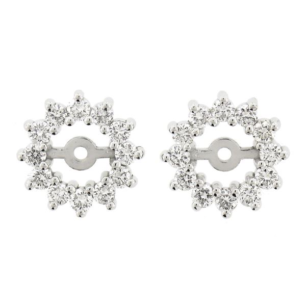 New 14k White Gold 0.48 ctw Round Brilliant Cut Prong Set Diamond Halo Jackets