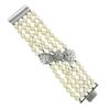 Image 4 : Vintage Platinum & Gold 5 Strand Cultured Pearl w/ Diamond Center Clasp Bracelet