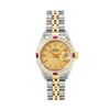 Image 2 : Rolex Ladies Two Tone Champagne Index Diamond And Ruby Date Watch With Rolex Box