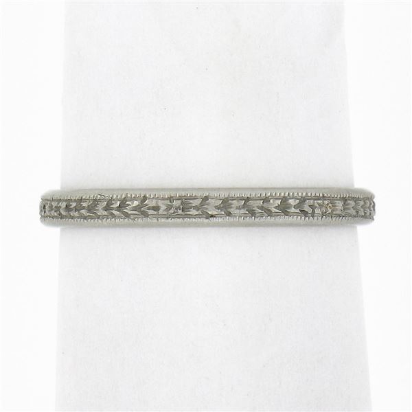 Antique 18k White Gold Detailed Wheat Work w/ Milgrain Sides Stack Band Ring