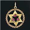 Image 1 : Vintage Israeli 14K Gold Open Star of David Red Stone Rope Circle Frame Pendant