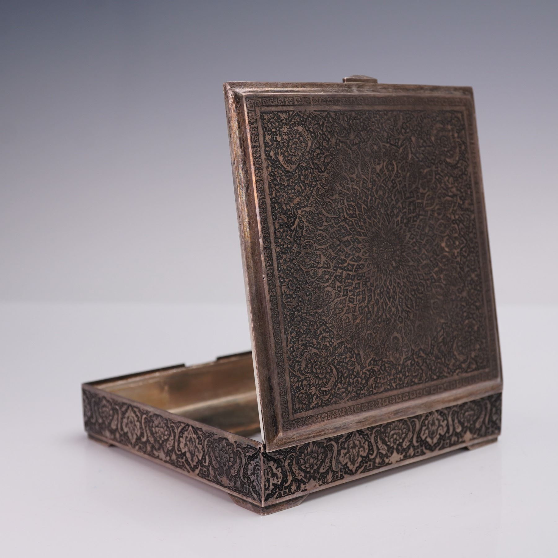 Persian Foliate Design Silver Square Box