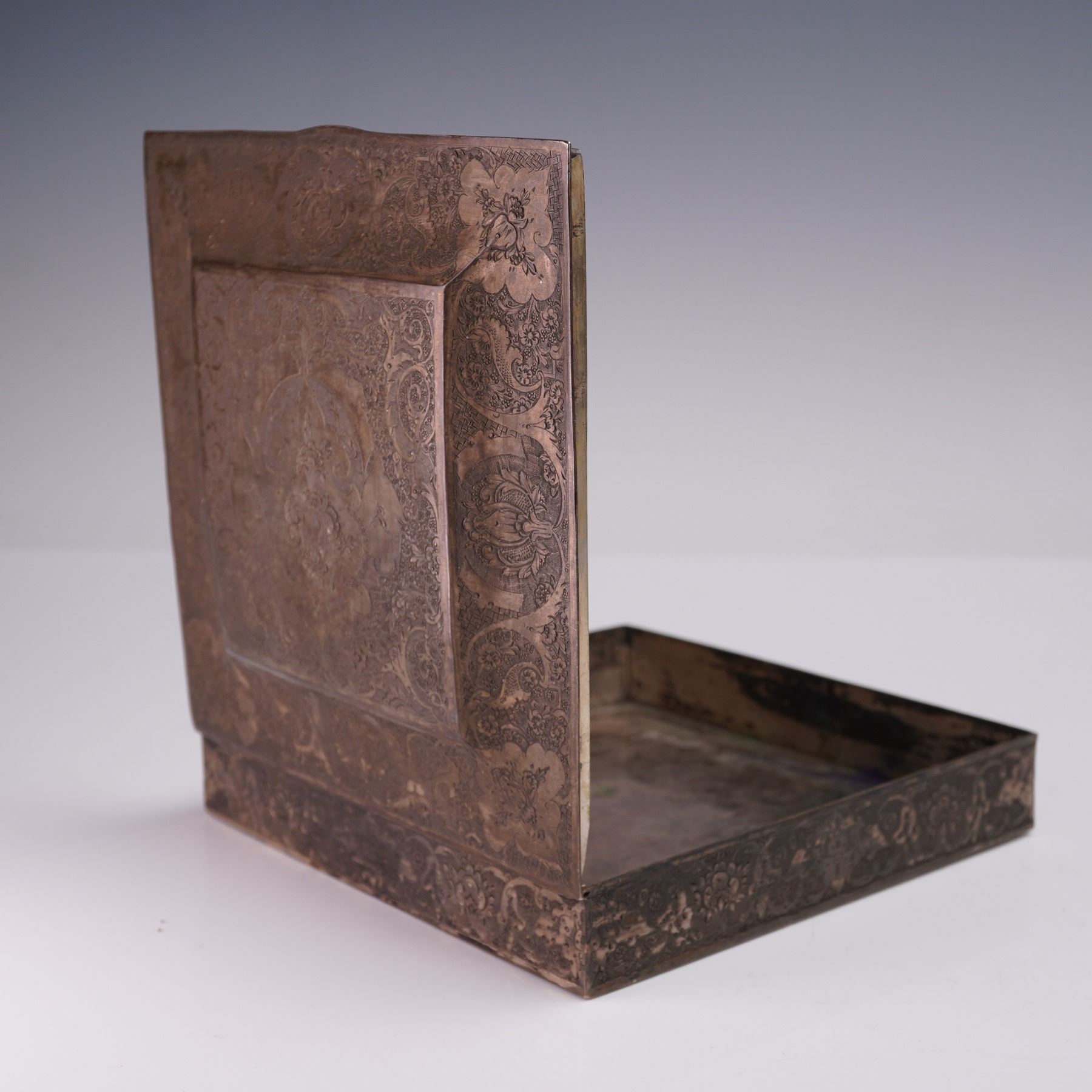 Persian Engraved Foliate Design Silver Square Box