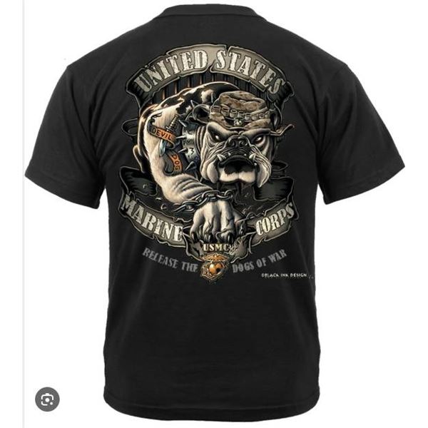 Black Ink United States Marine Corps T-Shirt with Bulldog Design – Small
