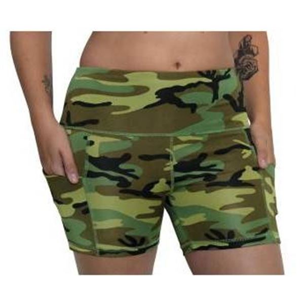 Rothco Women’s Workout Performance Legging Shorts, Woodland Camo, Size M